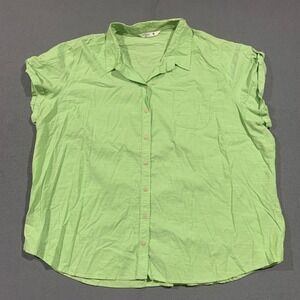Riders by Lee Womens 4X Chartreuse Green Cotton Button Down Cap Sleeve Shirt